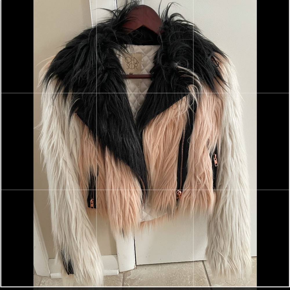 Shaggy fluffy fur biker jacket